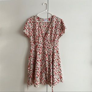 Red Floral Print A-line Mini Dress with Buttons